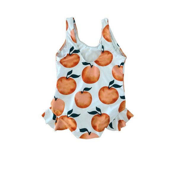 NWOT | GIRLS RUFFLED ONE-PIECE SWIMSUIT W/ORANGE PRINT | SZ 2T - Picture 2 of 3